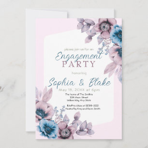 Blue and Purple Floral Pink Engagement Party Invitation