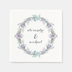 Blue and Purple Floral Wreath Wedding Napkin