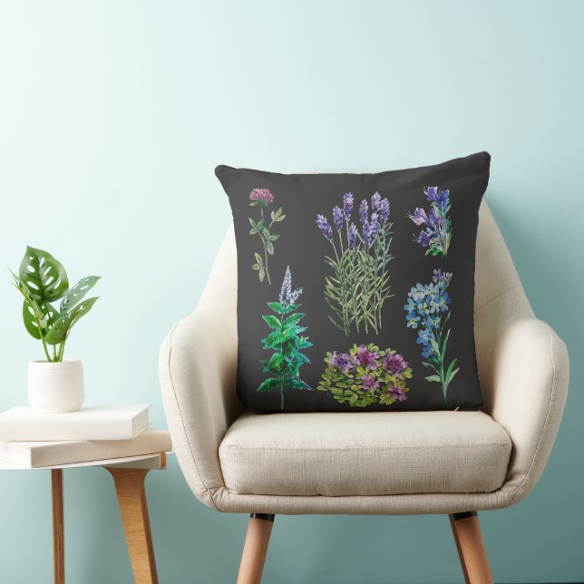 Blue and purple flowers in watercolors cushion (Chair)