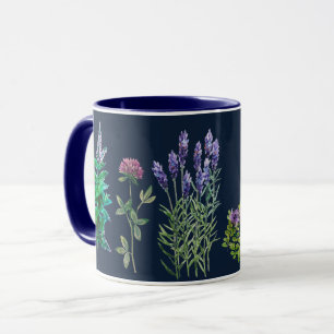 Blue and purple flowers in watercolors mug