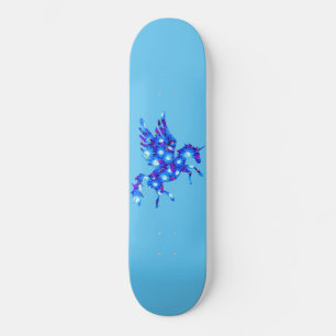 Blue and Purple Flowers Pattern Unicorn Pegasus Skateboard