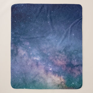 Blue and purple galaxy digital sherpa blanket