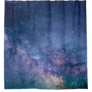 Blue and purple galaxy digital shower curtain