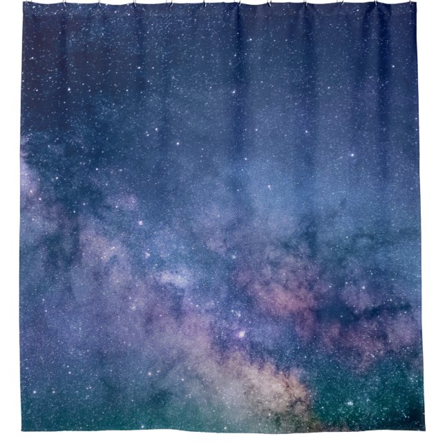 Blue and purple galaxy digital shower curtain (Front)