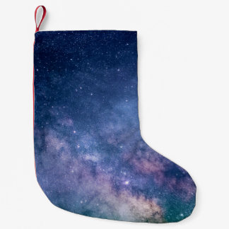 Blue and purple galaxy digital small christmas stocking