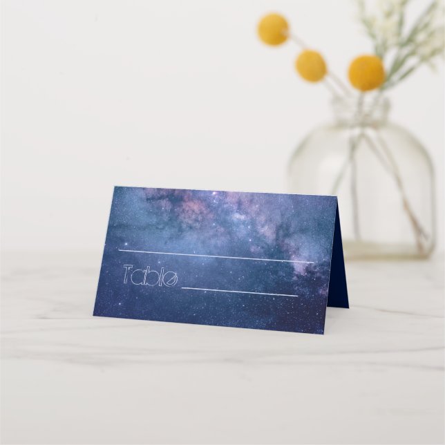 Blue and Purple Galaxy Wedding Place Card (Front)
