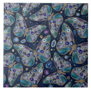 Blue and Purple Geodes Geometric Pattern Tile