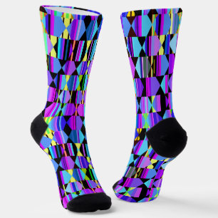 Blue and Purple Geometric with Hexagons, Triangles Socks