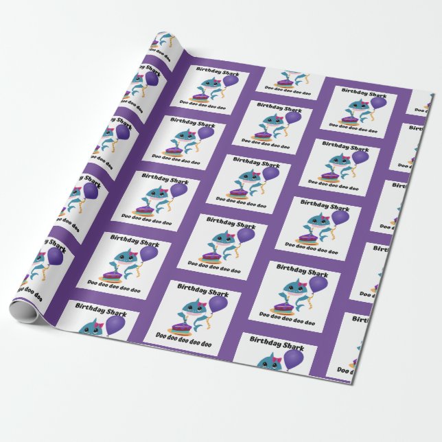Blue and Purple Girl baby Shark wrapping paper (Unrolled)
