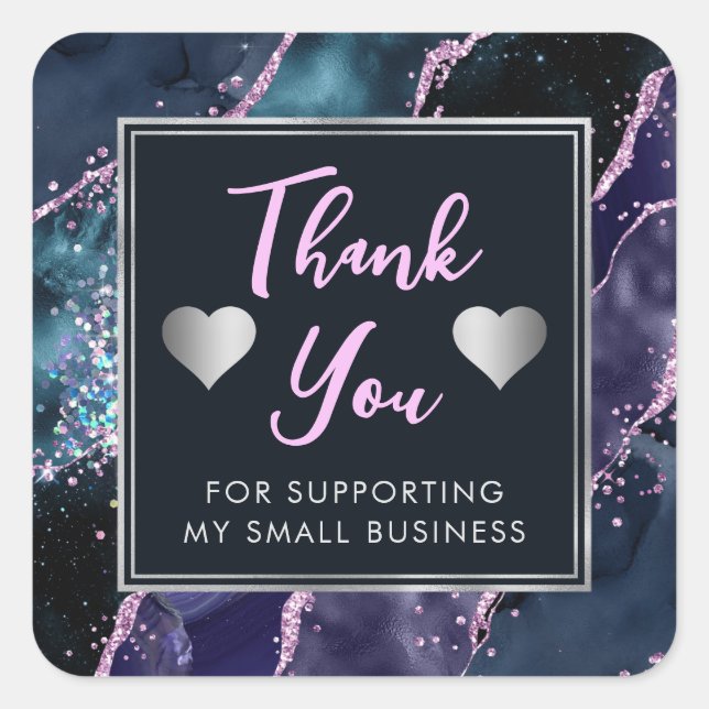 Blue and Purple Glitter Agate Small Business Square Sticker (Front)
