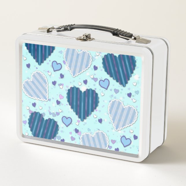 Blue and Purple Hearts Metal Lunch Box (Front)