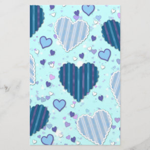 Blue and Purple Hearts Stationery