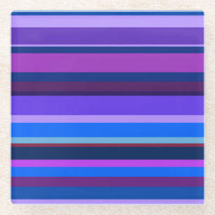 Blue and purple horizontal stripes glass coaster
