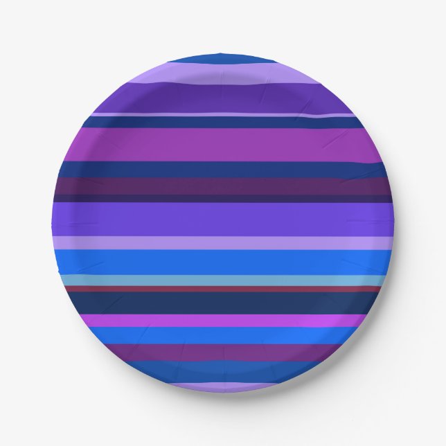 Blue and purple horizontal stripes paper plate (Front)