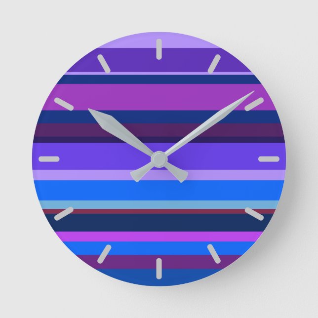 Blue and purple horizontal stripes round clock (Front)