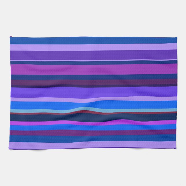 Blue and purple horizontal stripes tea towel (Horizontal)