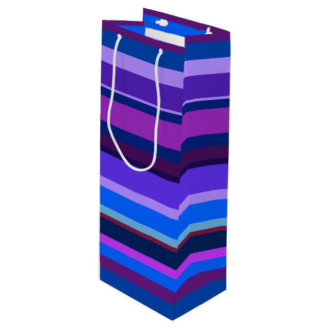 Blue and purple horizontal stripes wine gift bag (Front Angled)
