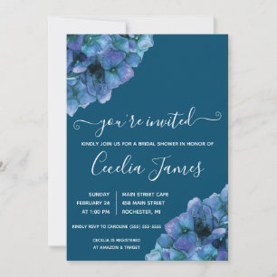 Blue and Purple Hydrangea Bridal Shower Invitation