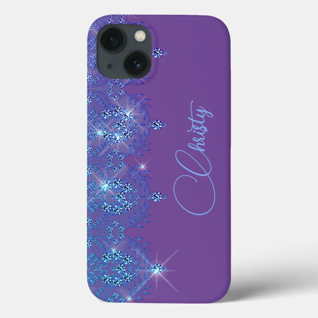  Blue and purple lace elegant sparkle diamond  Case-Mate iPhone Case (Back)