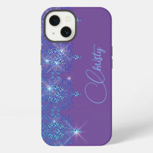Blue and purple lace elegant sparkle diamond iPhone 13 Case