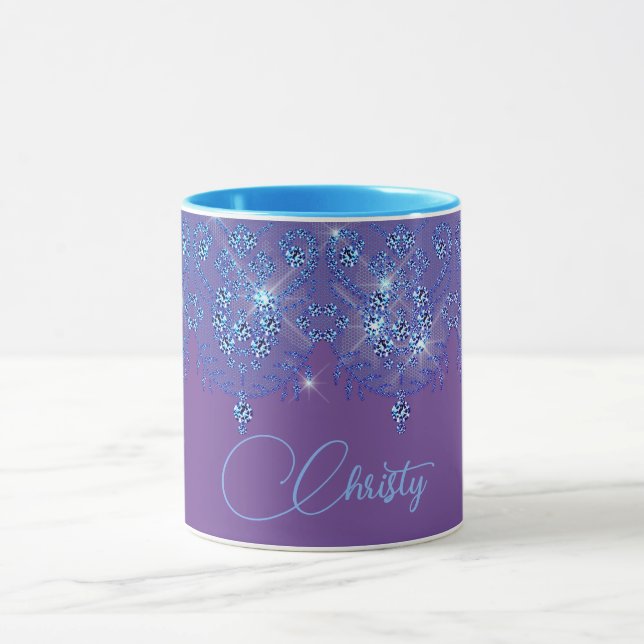 Blue and purple lace elegant sparkle diamond Mug (Center)
