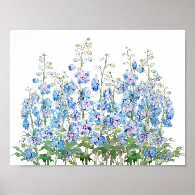 blue and purple larkspur field watercolor poster (Front)
