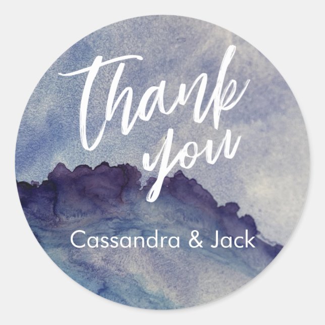 Blue and Purple Liquid Abstract Art Casual Hand Classic Round Sticker (Front)