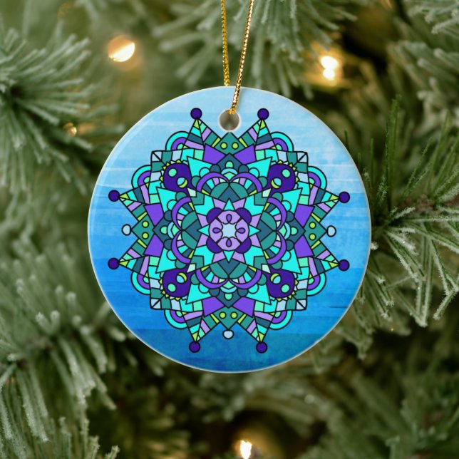 Blue and Purple Mandala Christmas Ceramic Tree Decoration (Tree)