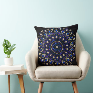 Blue and Purple Mandala Decorative Pillow