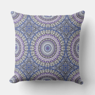 Blue and Purple Mandala Geometric Circular Pattern Cushion