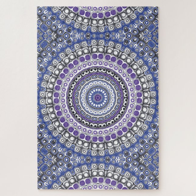 Blue and Purple Mandala Geometric Circular Pattern Jigsaw Puzzle (Vertical)