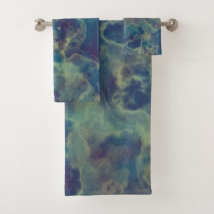 Blue and Purple Marble abstract Bath Towel Set