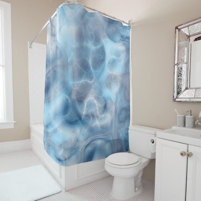 Blue and Purple Marble abstract Shower Curtain (In Situ)