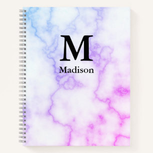 Blue and Purple Marble Look Name Initial Monogram Notebook