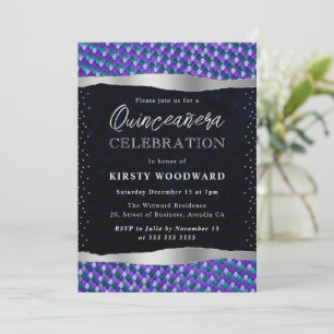 Blue and Purple Mermaid Scales Quinceanera Invitation