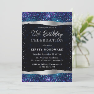 Blue and Purple Mermaid Sequins 21st Birthday Invitation