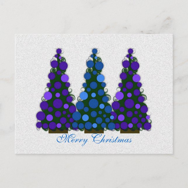 Blue and Purple Merry Christmas Tree Postcard (Front)