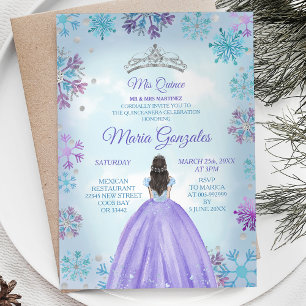 Blue and Purple Mexican Girl Winter Mis Quince Invitation