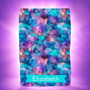 Blue and Purple Opal Crystal Personalised Golf Towel