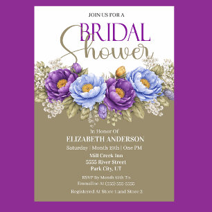 Blue and Purple Peony Bridal Shower Invitation