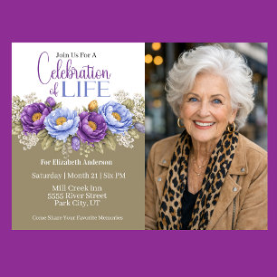 Blue and Purple Peony Celebration Of Life Invitation