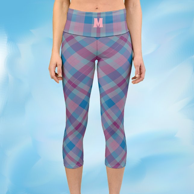 Blue and purple plaid monogram capri leggings (Creator Uploaded)