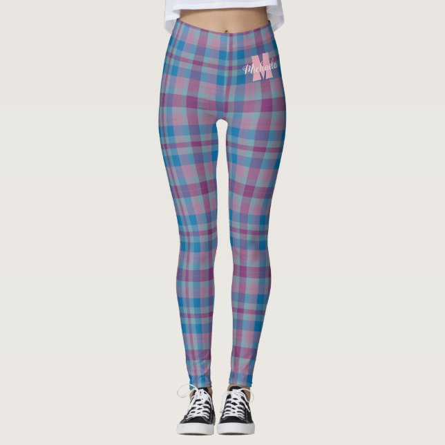 Blue and purple plaid monogram leggings (Front)