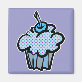 blue and purple polka dots cupcake magnet