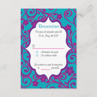 Blue and Purple Quinceañera Spanish RSVP Card