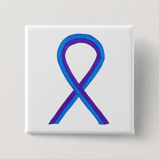 Blue and Purple Ribbon Awareness Custom Pin (Front)