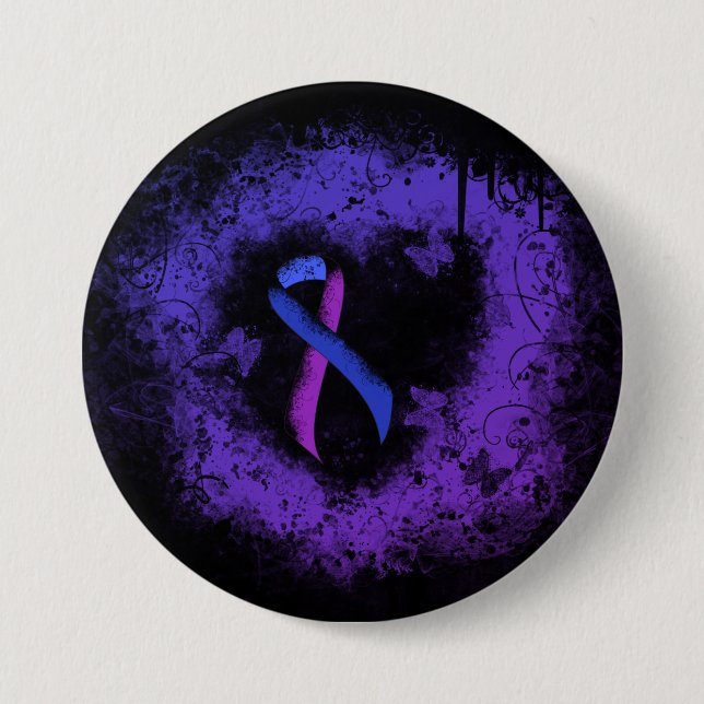 Blue and Purple Ribbon Grunge Heart 7.5 Cm Round Badge (Front)