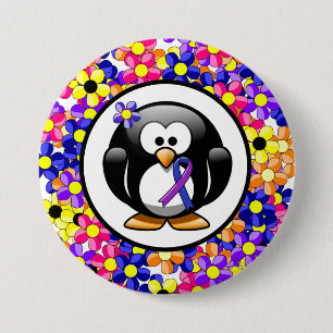 Blue and Purple Ribbon Penguin 7.5 Cm Round Badge