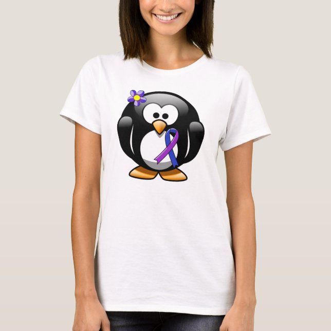 Blue and Purple Ribbon Penguin T-Shirt (Front)