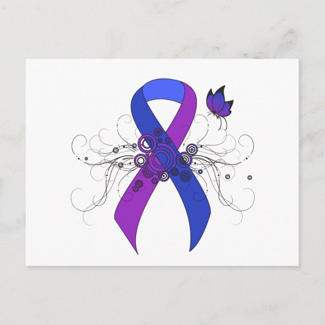 Blue and Purple Ribbon with Butterfly Postcard (Front)